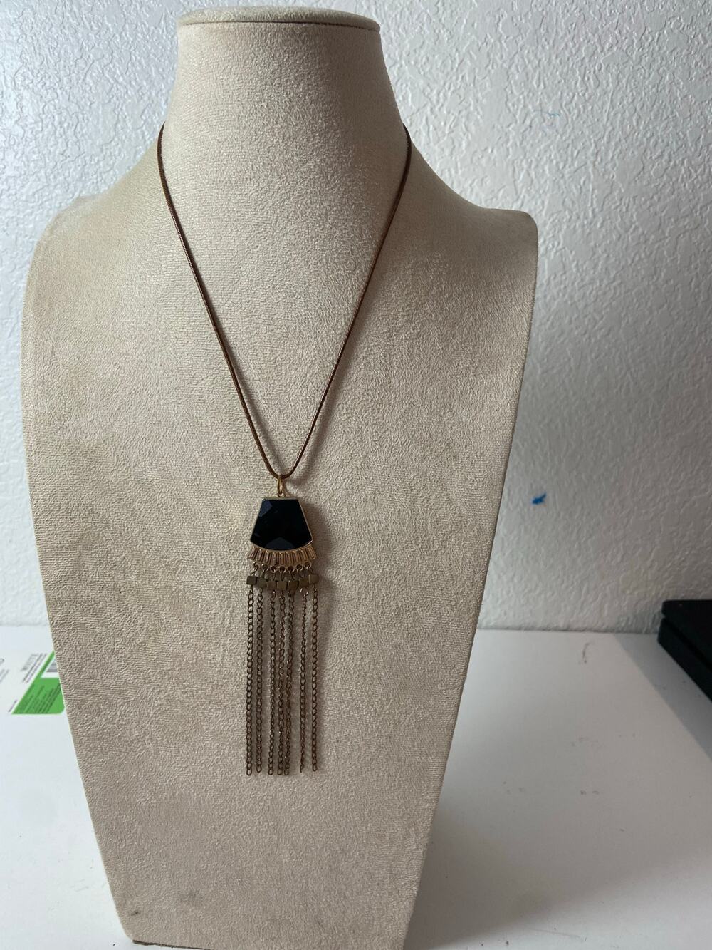 Black & Gold Fringe Tassel Upcycled Pendant Necklace